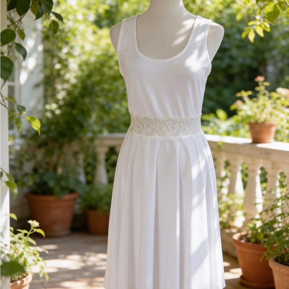 NWOT Bailey Blue Lace Waist Fit Flare Skater Sleeveless Dress White sz Large